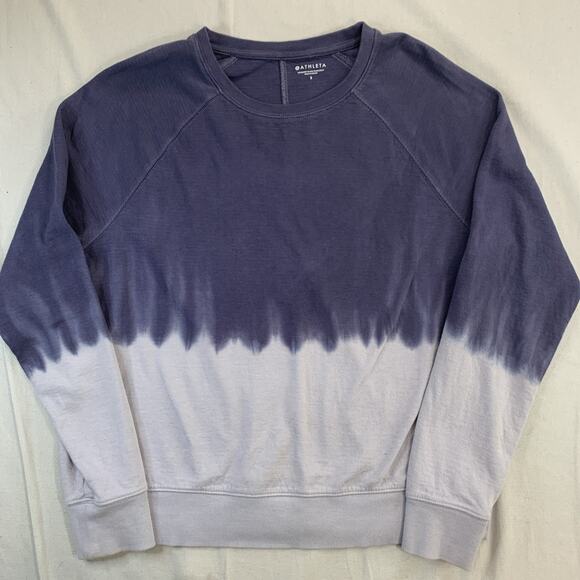 Athleta Sundown Women’s S Dip Dye Crew Sweatshirt Purple Ombre Cotton Pullover - Picture 1 of 6